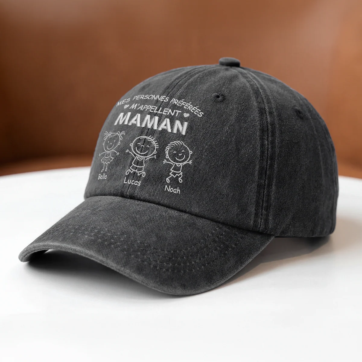 [Effet d'Impression 3D] Casquette Délavée Personnalisée - Appeler Maman Et Papa - Image 2