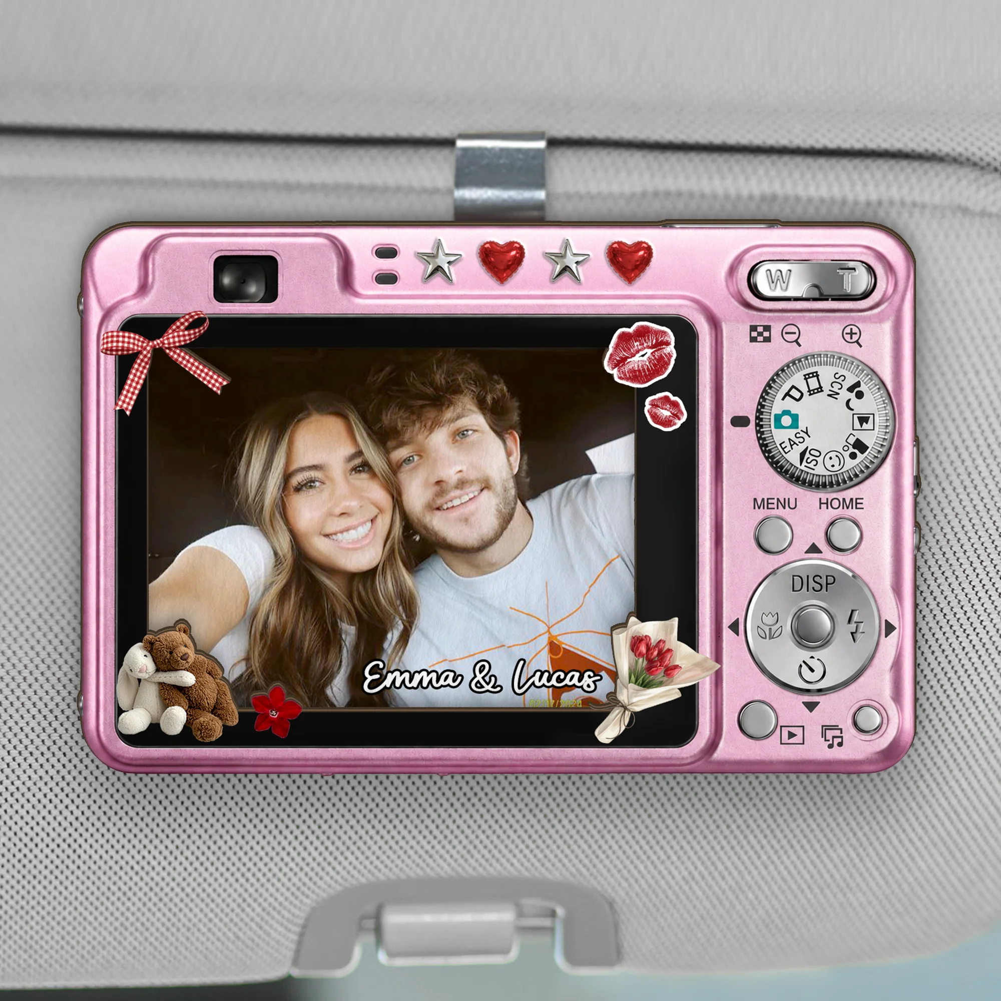 [Effet d'Impression 3D] Clip Pare-Soleil De Voiture Personnalisable Photo - Cadeau Pour Couple