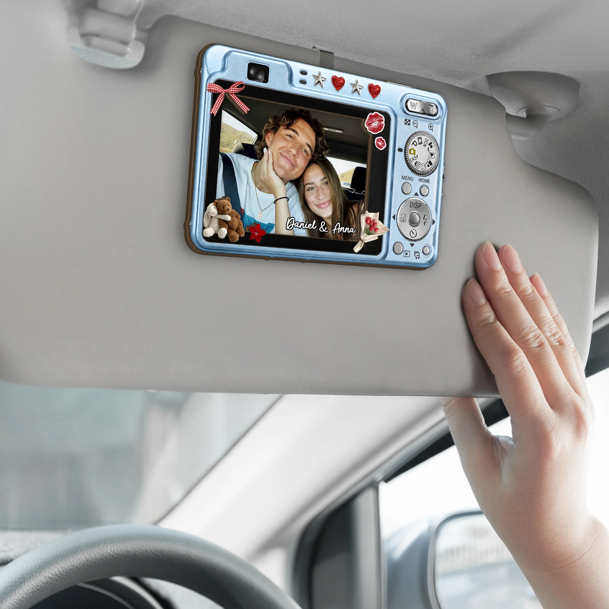 [Effet d'Impression 3D] Clip Pare-Soleil De Voiture Personnalisable Photo - Cadeau Pour Couple - Image 2