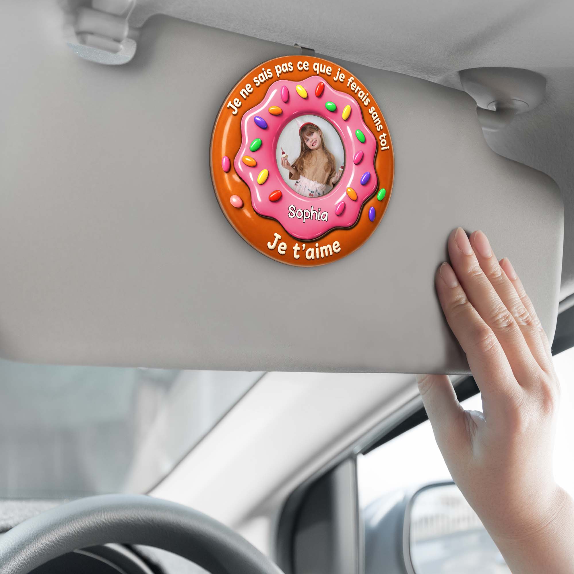 [Effet d'impression 3D] Clip Pare-Soleil De Voiture Personnalisé Beignet Avec Enfant - Bonne Fête Des Pères - Image 2