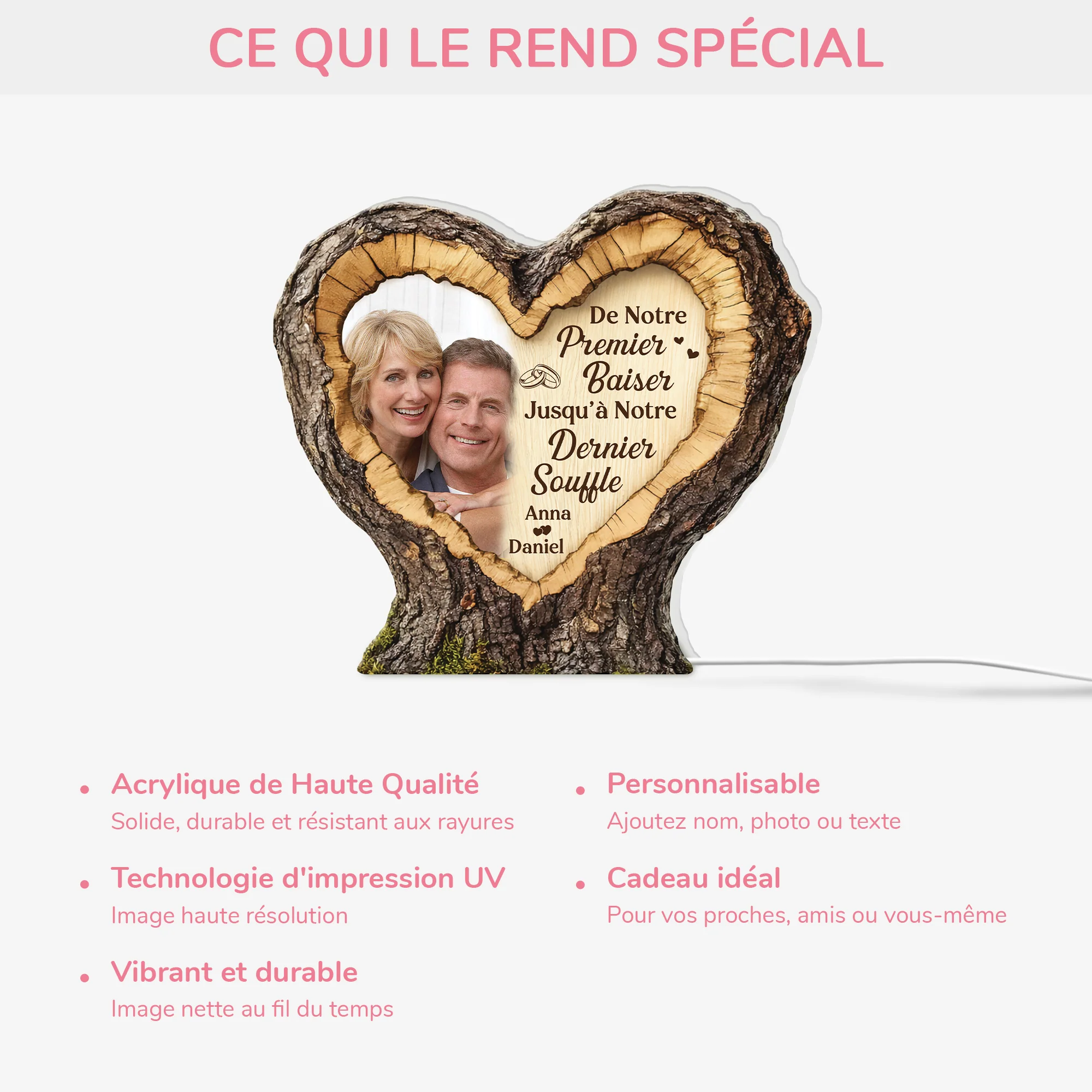 [Effet d'impression 3D] Lightbox Personnalisable Couple Avec Photo - Notre Premier Baiser - Image 3