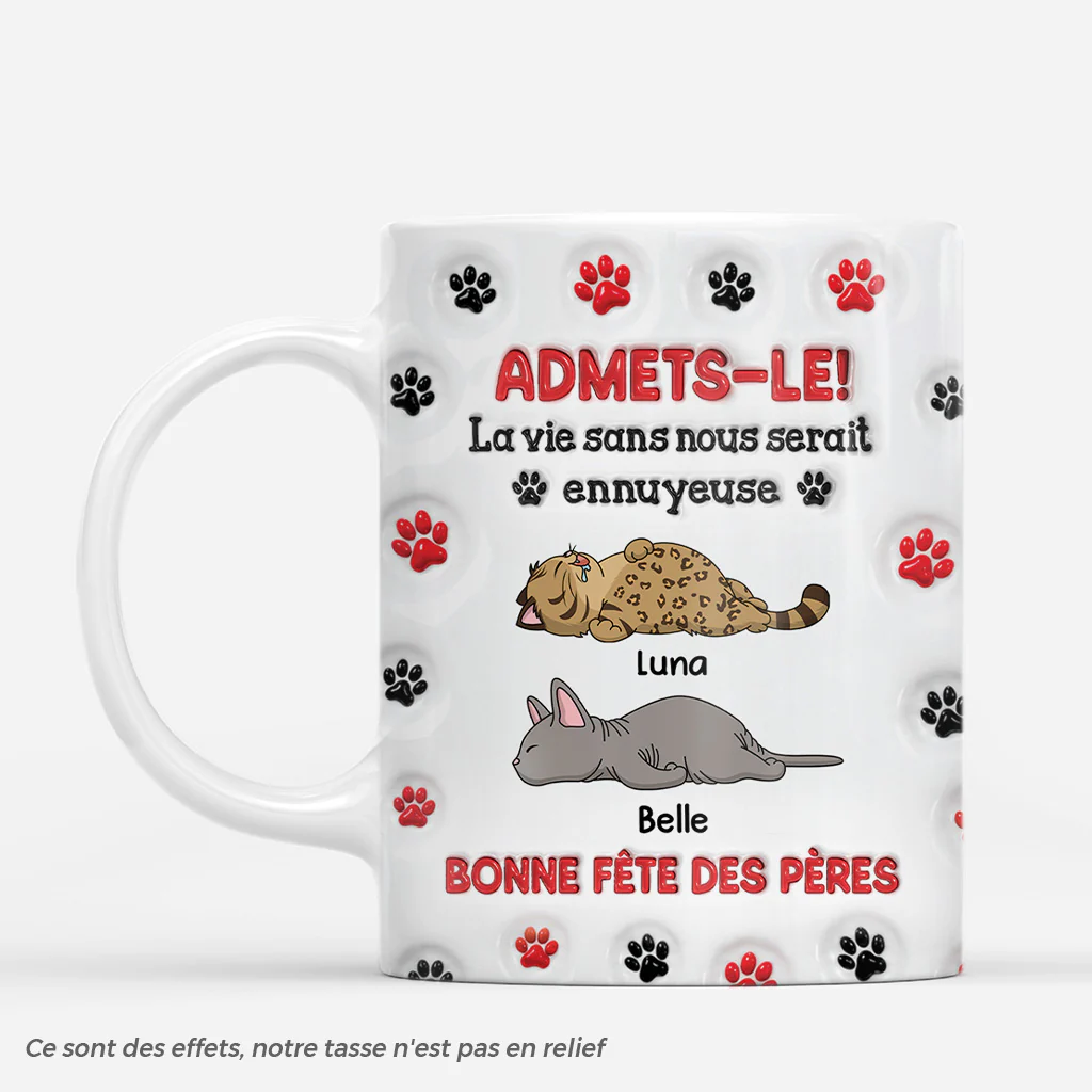 [Effet d'Impression 3D] Mug Chat Personnalisé - Cadeau Fête Des Pères Avec Mon Chat