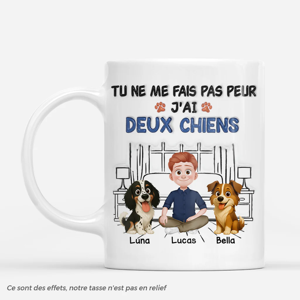[Effet d'Impression 3D] Mug Chien Personnalisé - J'ai Deux Chiens