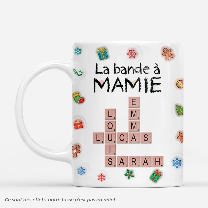 [Effet d'impression 3D] Mug De Noël Personnalisé Avec Mots-Croisés - La Band À Mamie Papy