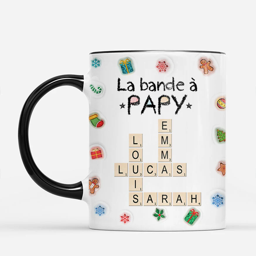 [Effet d'impression 3D] Mug De Noël Personnalisé Avec Mots-Croisés - La Band À Mamie Papy - Image 2