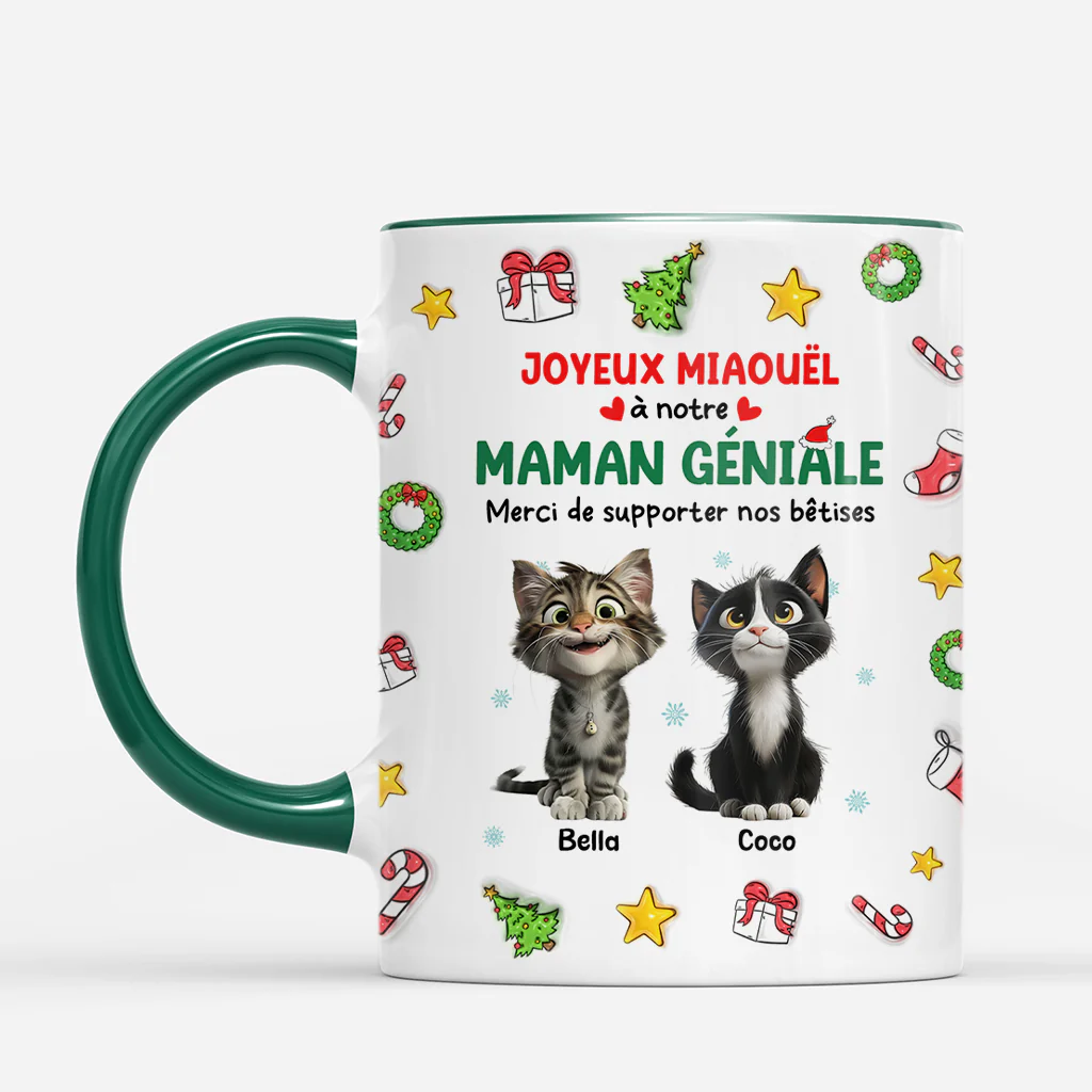 [Effet d'impression 3D] Mug De Noël Personnalisé Chat - Joyeux Miaouël À Papa - Image 2