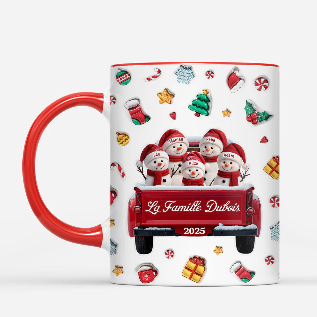 [Effet d'impression 3D] Mug De Noël Personnalisé - Famille Bonhomme De Neige - Image 2
