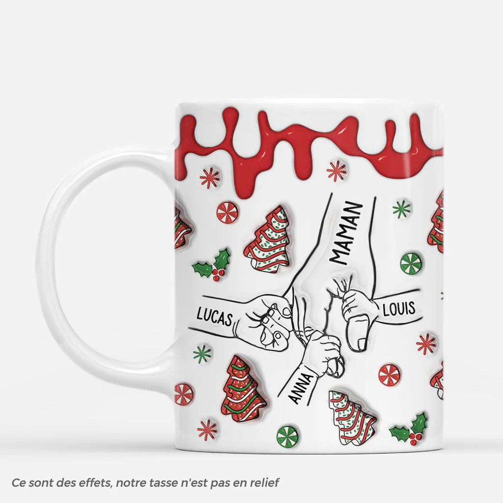 [Effet d'impression 3D] Mug De Noël Personnalisé - Mamie Maman Avec Ses Petits
