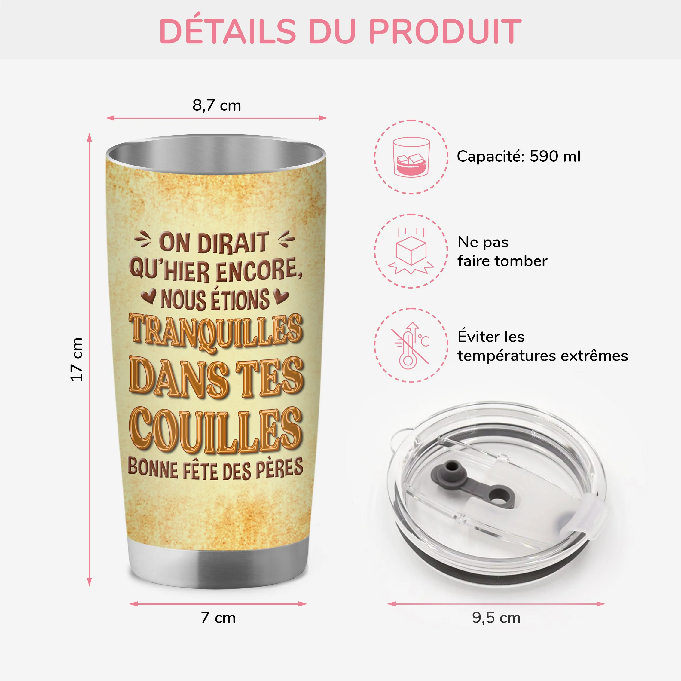 [Effet d'impression 3D] Mug Isotherme À Personnaliser Drôle 590ml - Cadeau Maman Papa Humour Bonne Fête - Image 3
