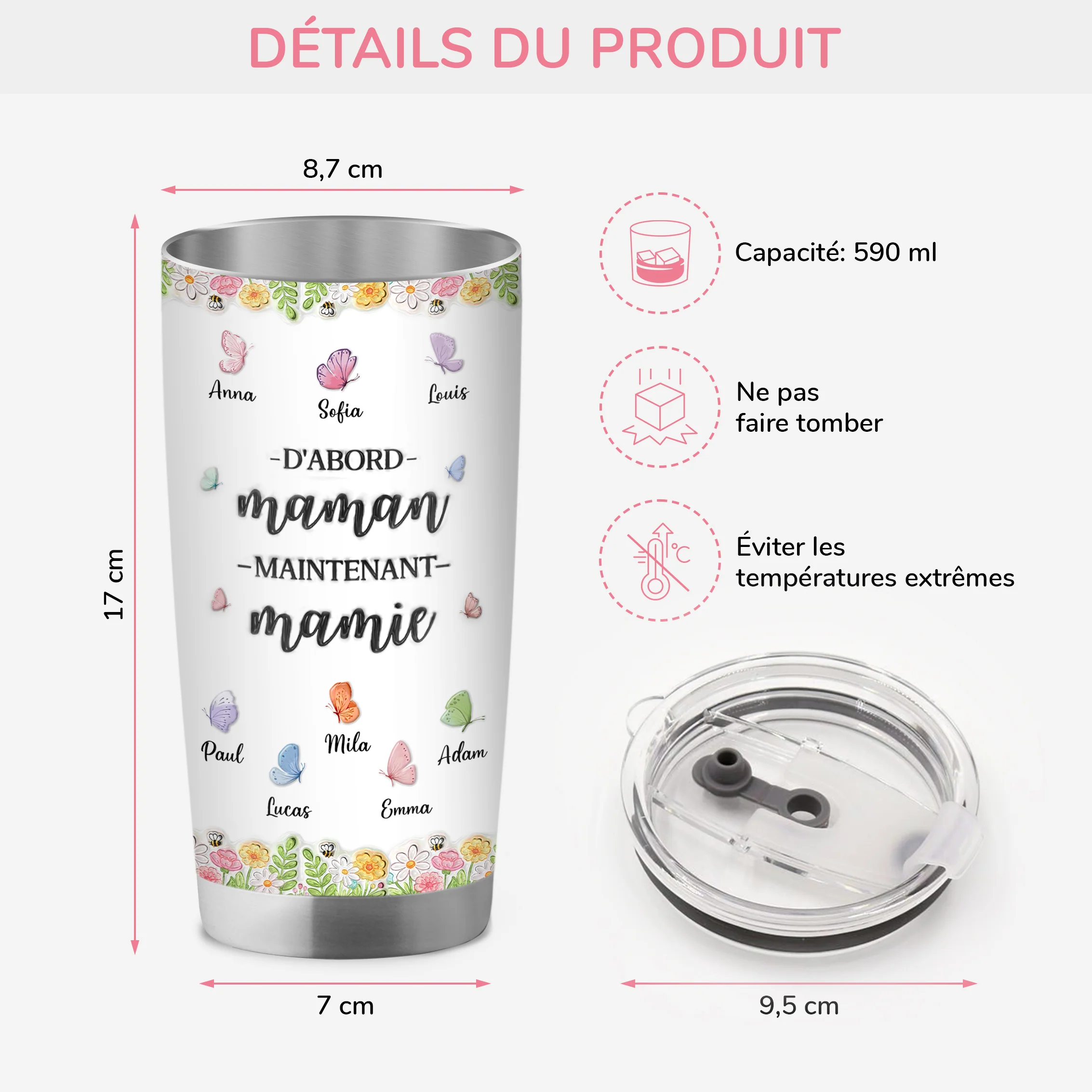 [Effet d'impression 3D] Mug Isotherme Personnalisé 590ml Avec Dessin - D'abord Maman Ensuite Mamie - Image 3