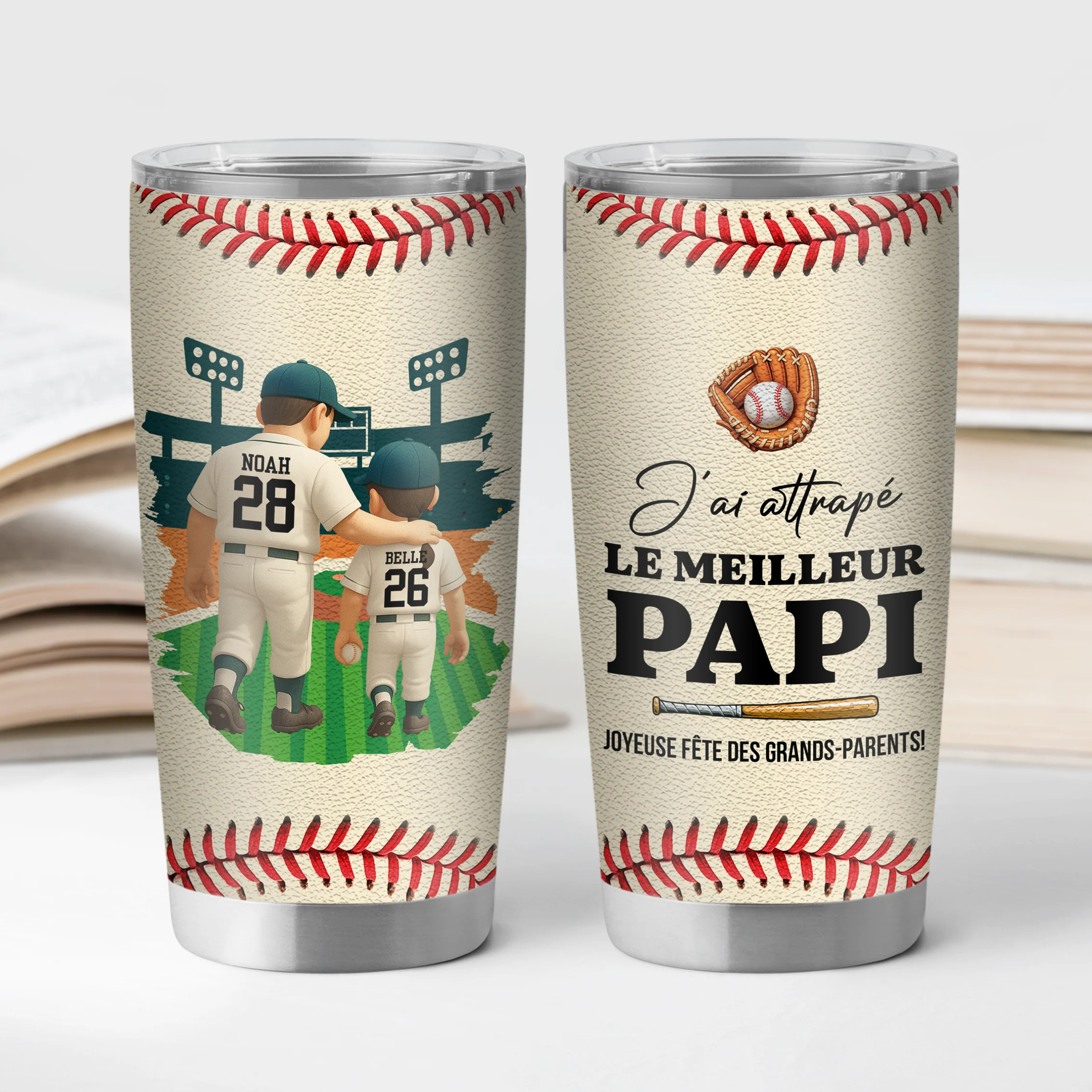 [Effet d'impression 3D] Mug Isotherme Personnalisé Texte 590ml - Meilleur Papa Papy Fan De Baseball - Image 2