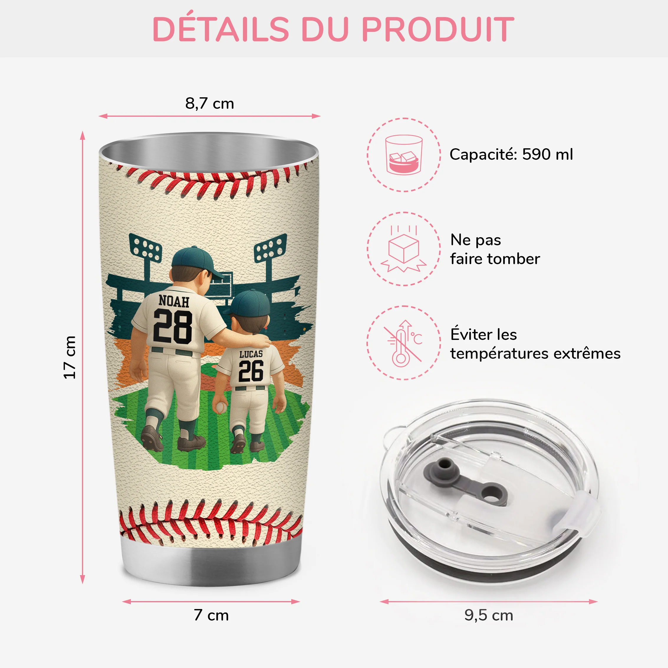 [Effet d'impression 3D] Mug Isotherme Personnalisé Texte 590ml - Meilleur Papa Papy Fan De Baseball - Image 3