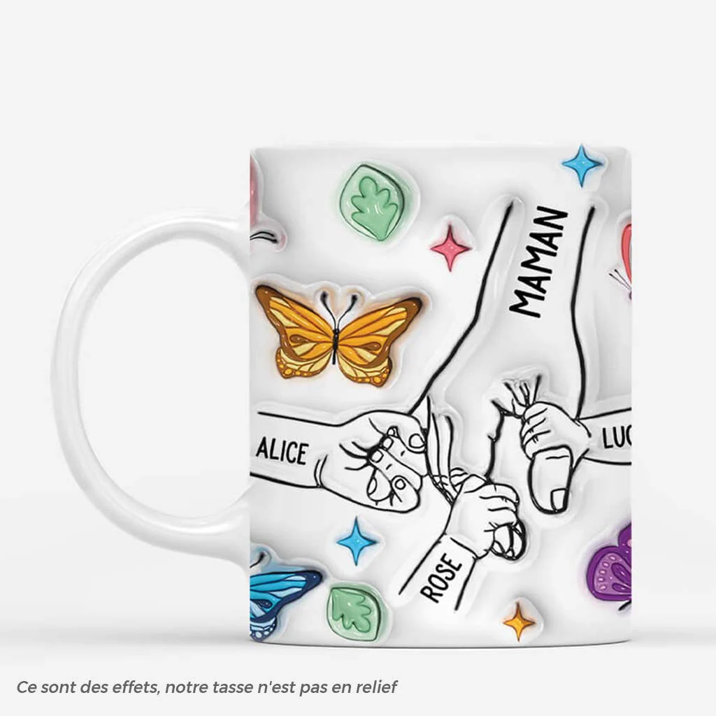 [Effet d'Impression 3D] Mug Personnalisé Maman - Maman Avec Fleurs Et Papillons