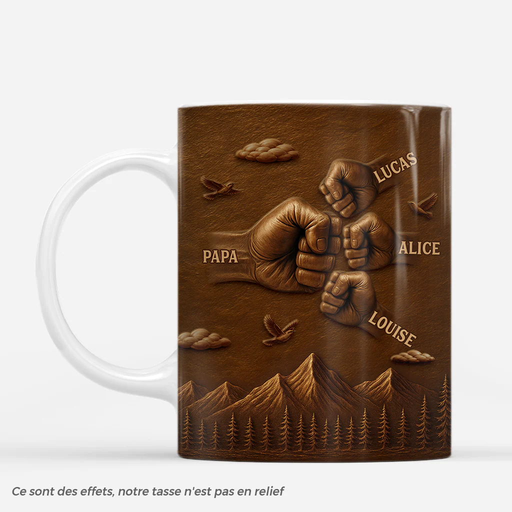 [Effet d'impression 3D] Mug Personnalisable - Papy Papa Et Enfant