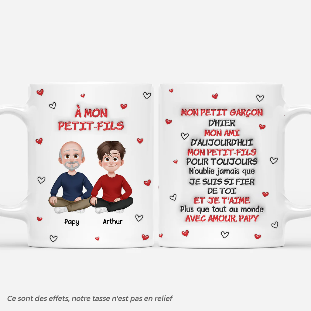 Mug Personnalisé Effet 3D - Avec Amour De Mamie Papy