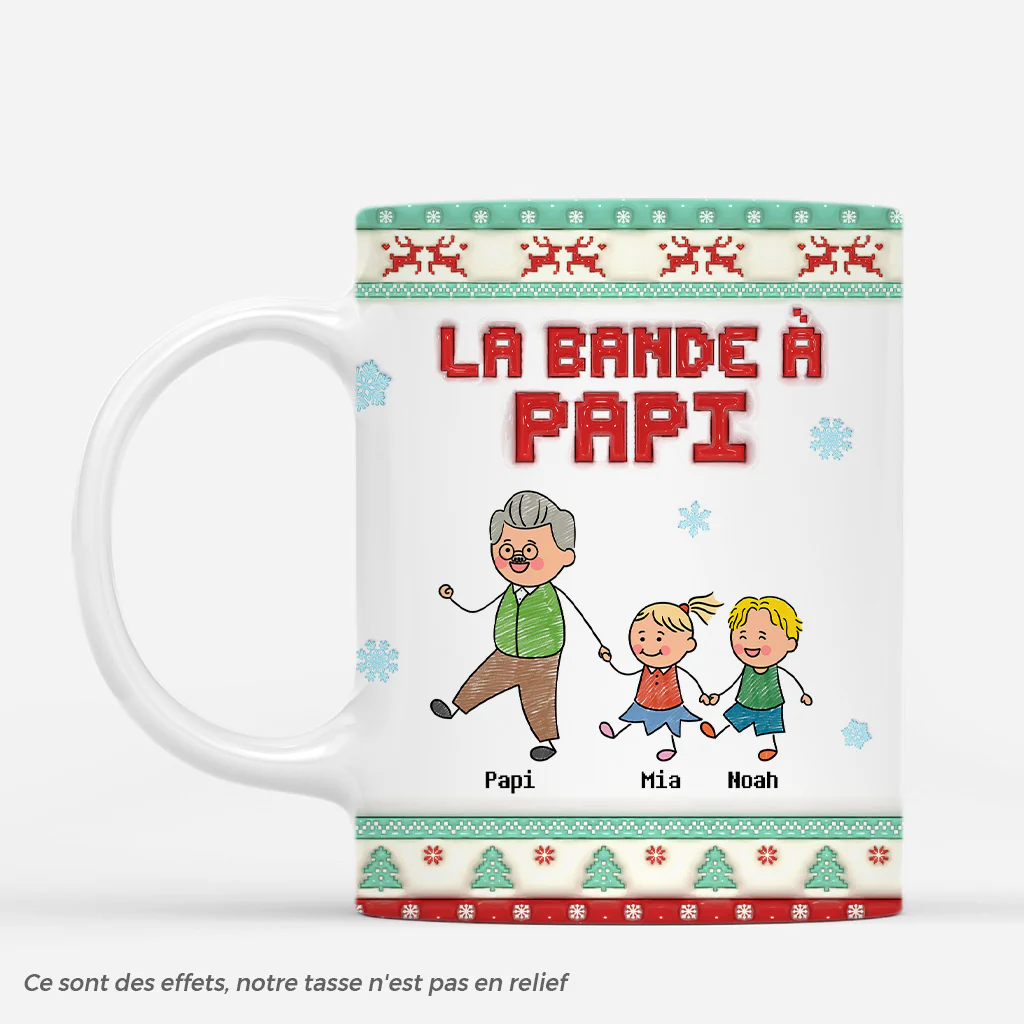 [Effet d'impression 3D] Mug Personnalisé Papy - Bande De Papy Mamie À Noël