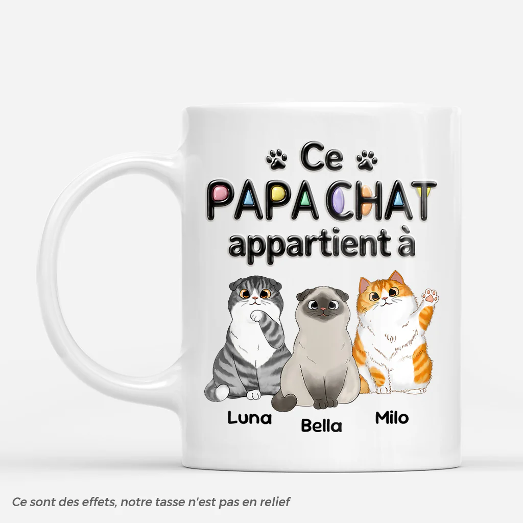 [Effet d'Impression 3D] Mug Personnalisé Chat - Ce Papa Chat Appartient À