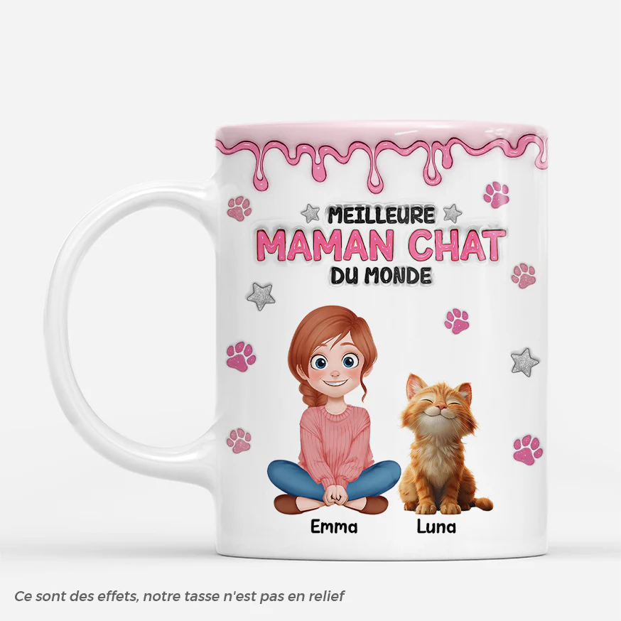 [Effet d'impression 3D] Mug Personnalisé Chat Dessin - Meilleure Maman Chat
