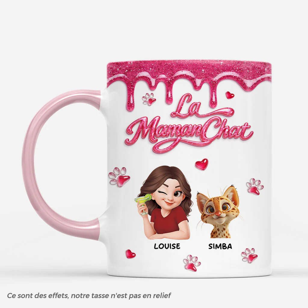 [Effet d'impression 3D] Tasse Personnalisée Chat | La Maman Chat Avec Prénom