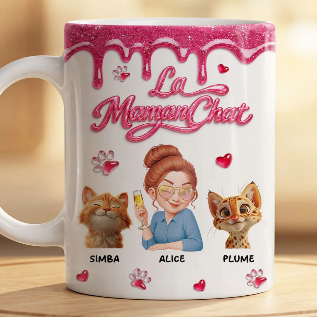 [Effet d'impression 3D] Tasse Personnalisée Chat | La Maman Chat Avec Prénom - Image 2