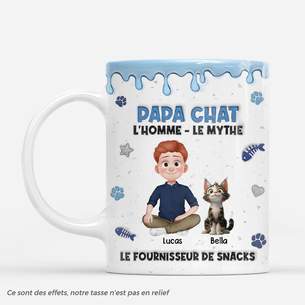 [Effet d'Impression 3D] Mug Personnalisé Chat - Papa Chat Une Légende