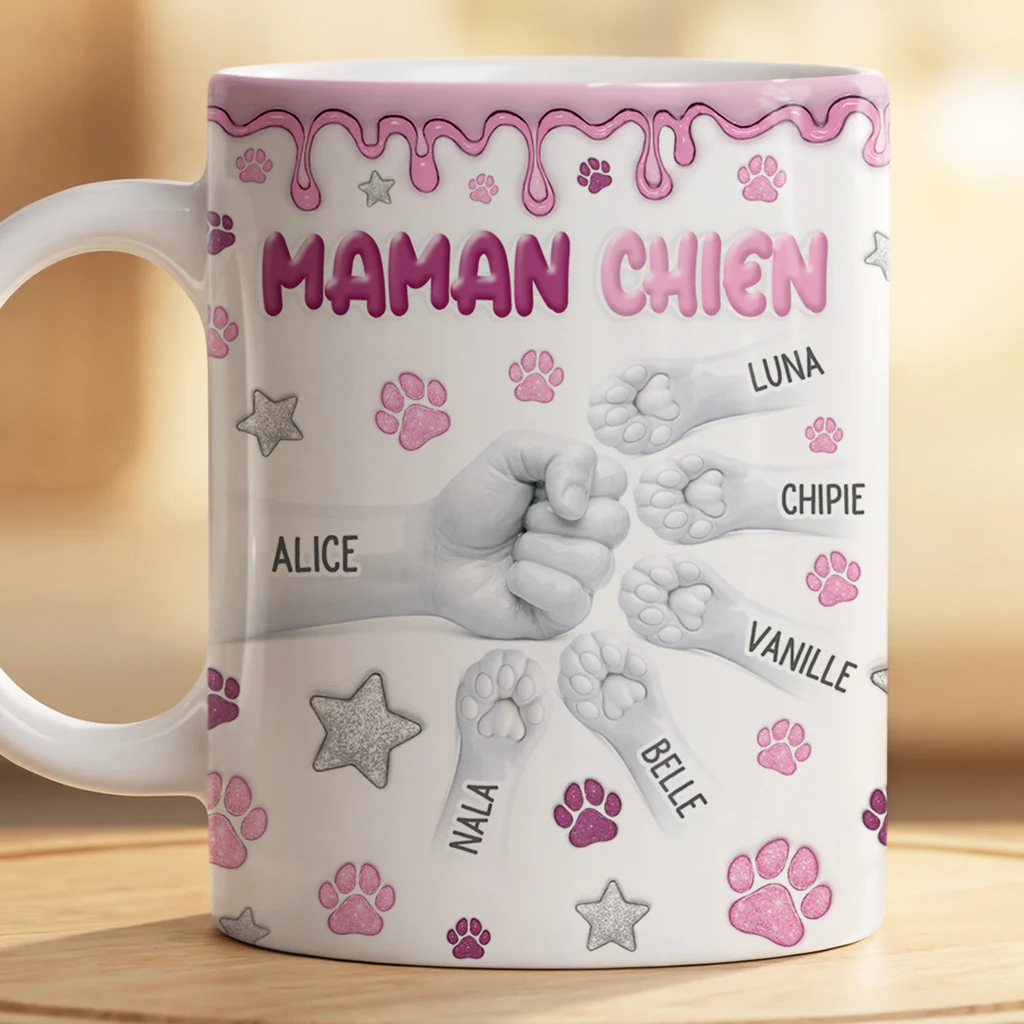 [Effet d'impression 3D] Mug Personnalisé Avec Chien | Papa Maman Chien Et Pattes - Image 2