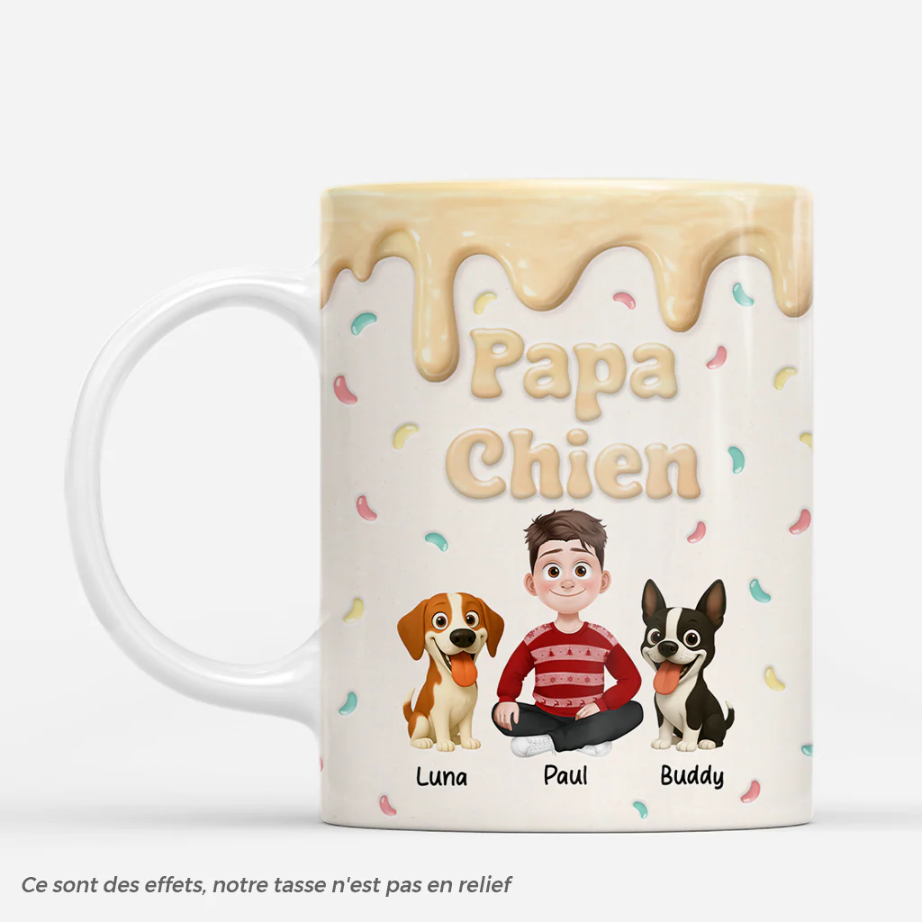 [Effet d'impression 3D] Mug Personnalisé Papa Pastel - Papa Chien