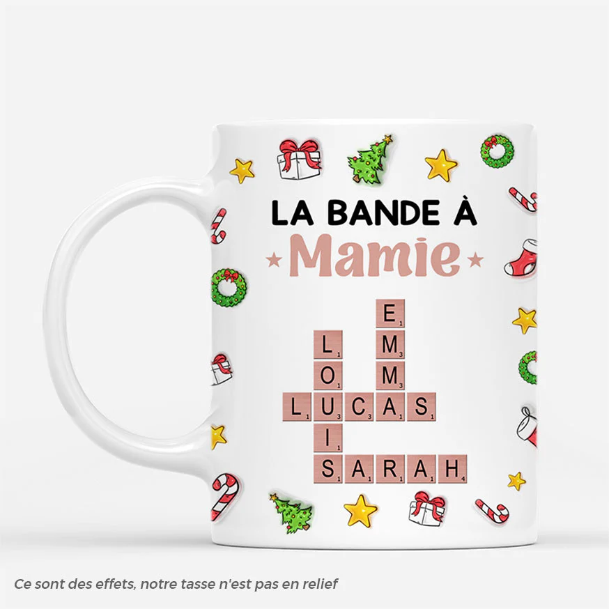 [Effet d'impression 3D] Mug Personnalisé De Noël - La Band À Mamie Papy Avec Mots-Croisés