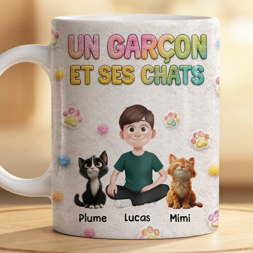 [Effet d'impression 3D] Mug Personnalisé Dessin - Un Homme Et Son Chat - Image 2