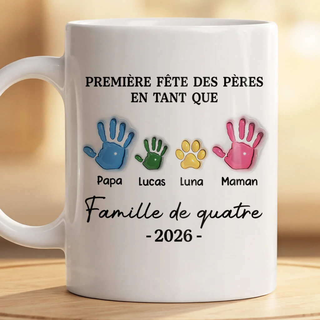 [Effet d'impression 3D] Mug Personnalisé Famille Et Chien Chat - Première Fête Des Maman Et Papa - Image 2