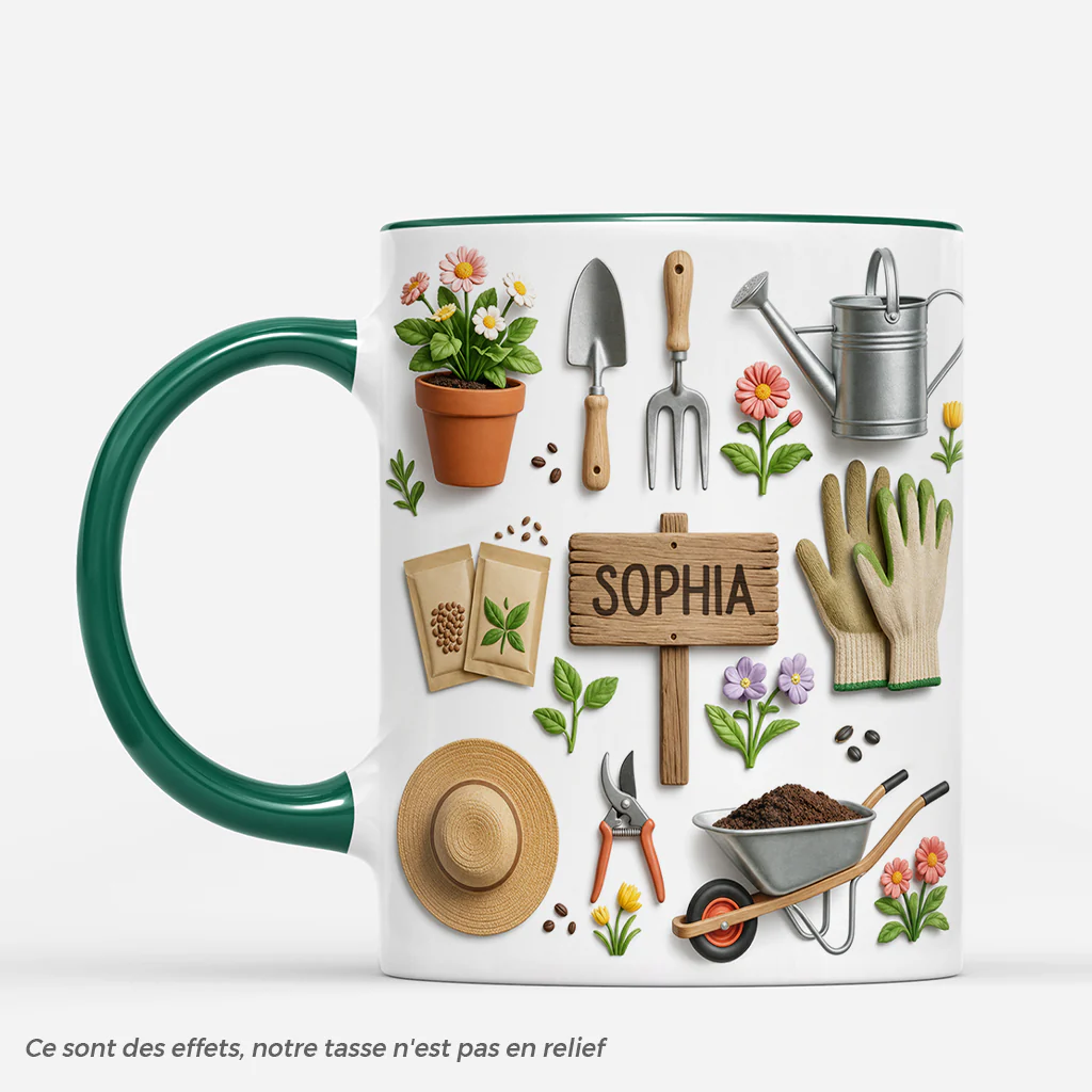 [Effet d'Impression 3D] Mug Personnalisé Femme Homme - Cadeau Original Jardinage