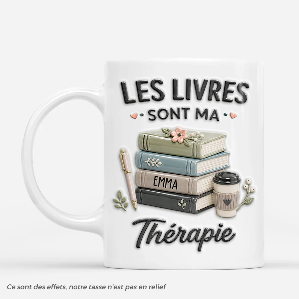 [Effet d'Impression 3D] Mug Personnalisé Femme Homme - Les Livres Sont Ma Thérapie