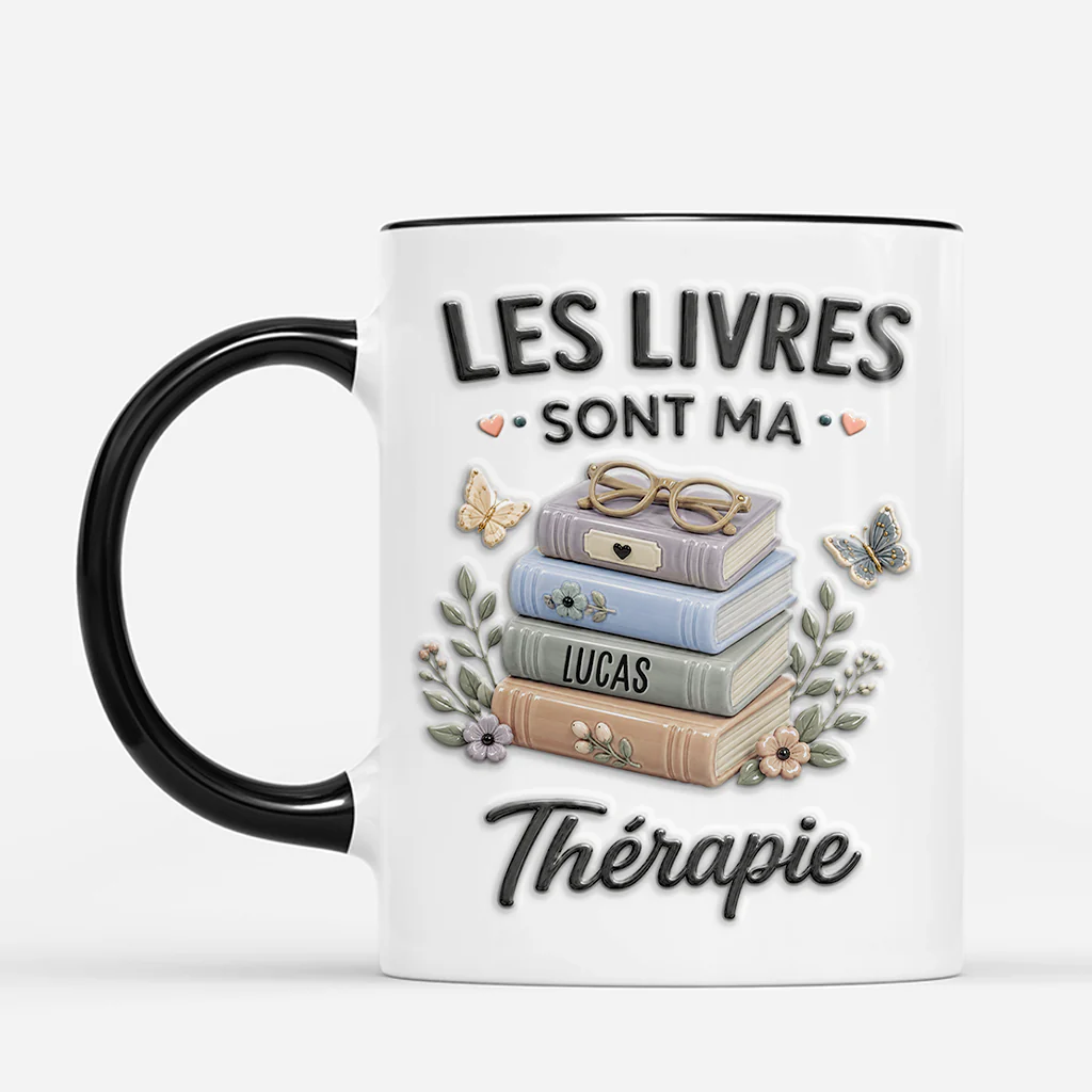 [Effet d'Impression 3D] Mug Personnalisé Femme Homme - Les Livres Sont Ma Thérapie - Image 2