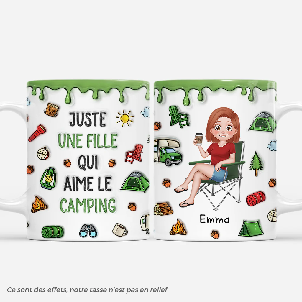 [Effet d'impression 3D] Mug Personnalisé - Fille Qui Aime Le Camping