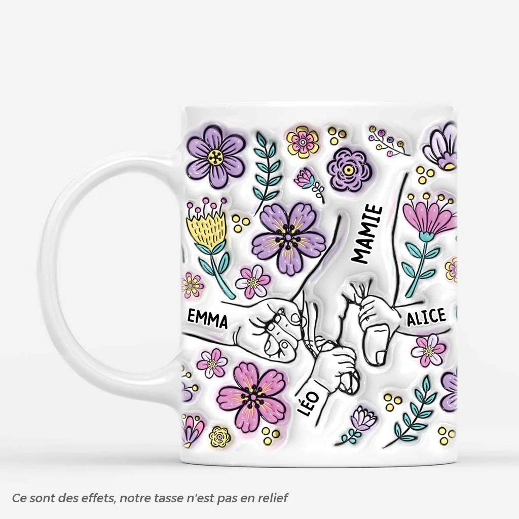 [Effet d'Impression 3D] Tasse personnalisée mamie – Fleur violette