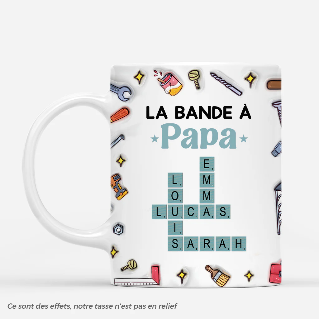 [Effet d'Impression 3D] Mug Personnalisé Papa - La Bande À Papa Bricoleur - Mots-Croisés
