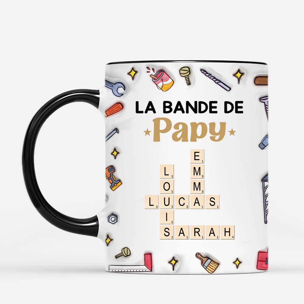 [Effet d'Impression 3D] Mug Personnalisé Papa - La Bande À Papa Bricoleur - Mots-Croisés - Image 2