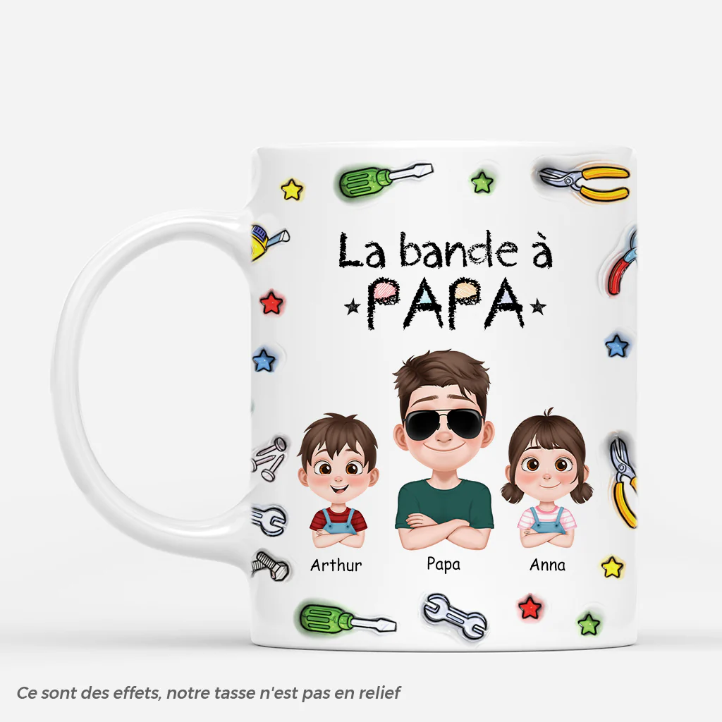 [Effet d'Impression 3D] Mug Personnalisé Papa - La Bande À Papa Bricoleur - Version Colorée