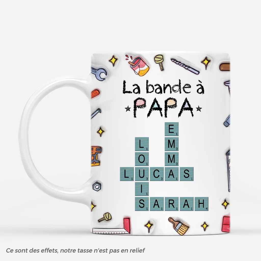 [Effet d'Impression 3D] Mug Personnalisé Papa - La Bande À Papa - Mots-Croisés Avec Outils