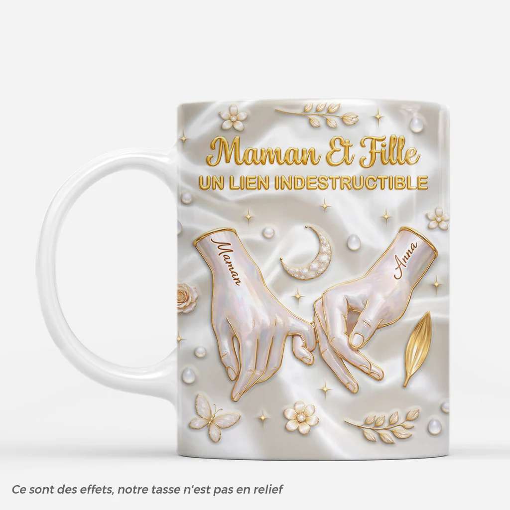 [Effet d'impression 3D] Mug Personnalisé Maman - Cadeau Mère Fille Un Lien Indestructible