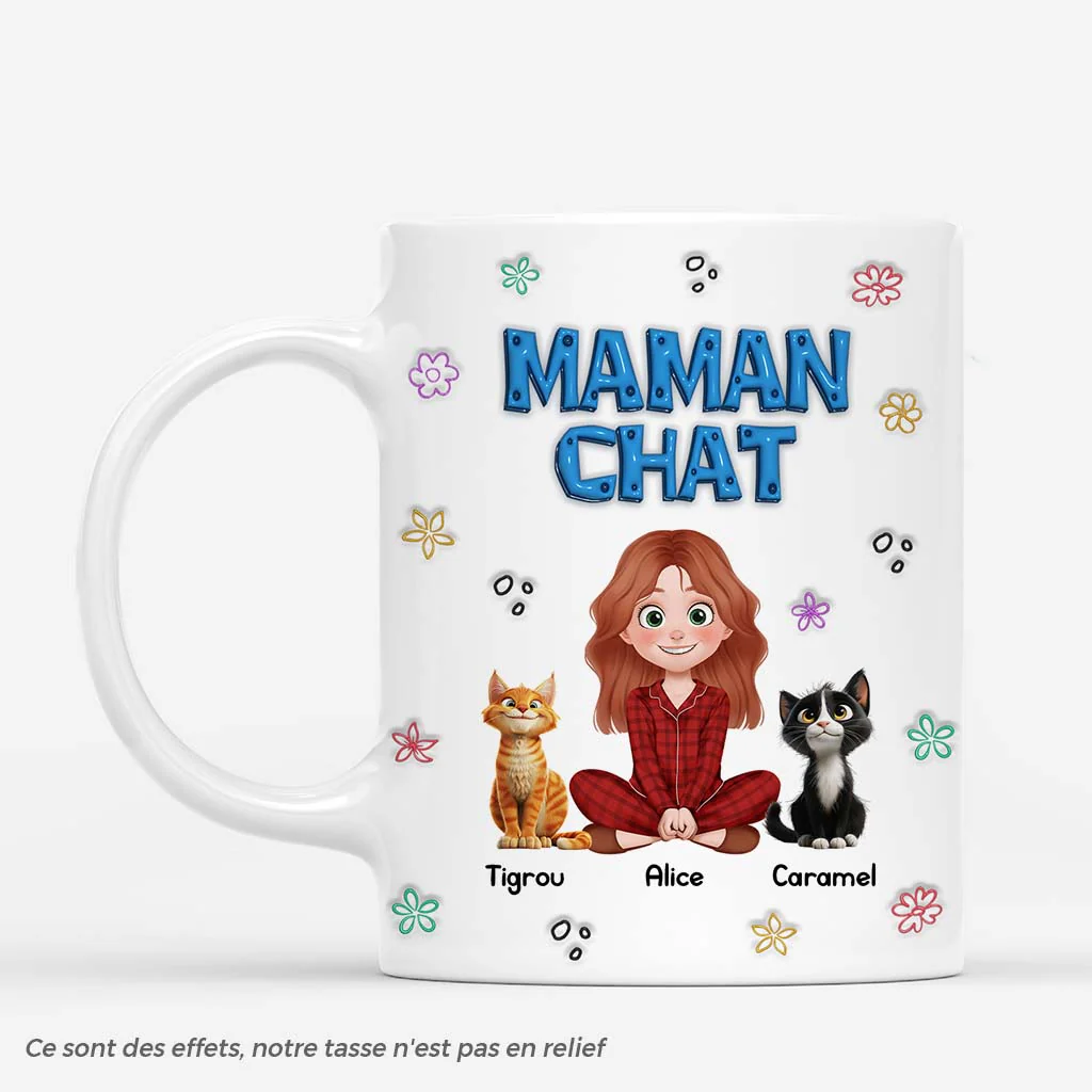 [Effet d'impression 3D] Mug Personnalisé - Maman Chat
