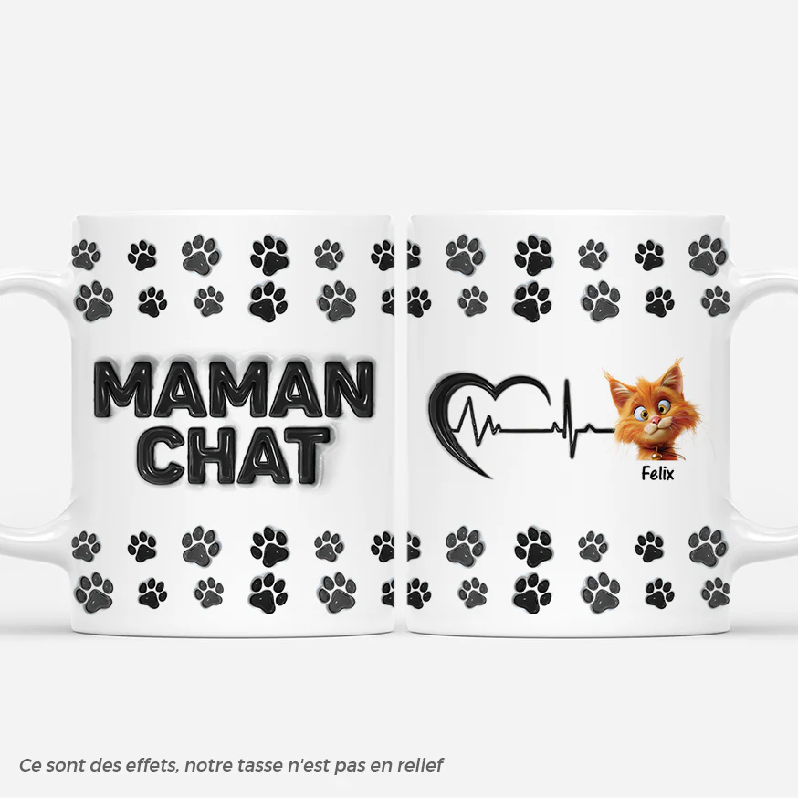 [Effet d'Impression 3D] Tasse personnalisée chat – Maman chat cœur noir