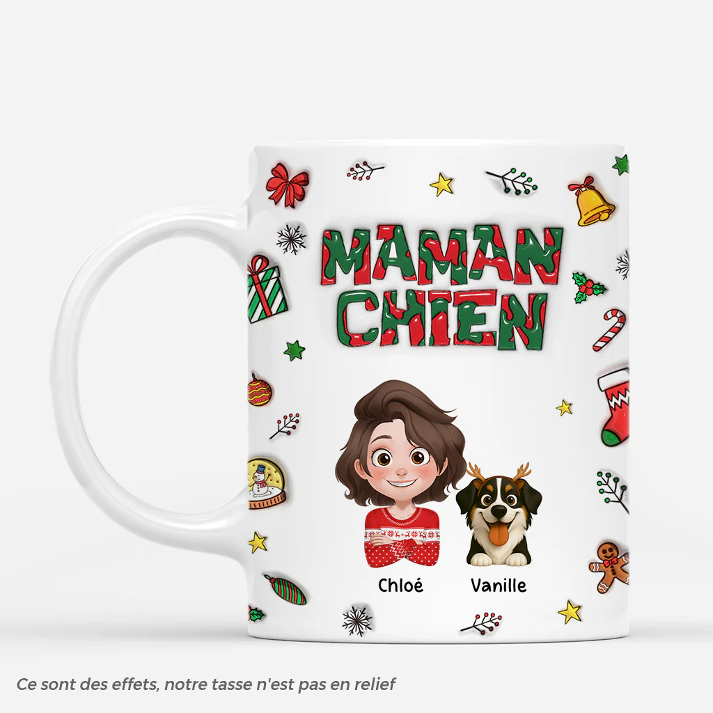 [Effet d'impression 3D] Mug Personnalisé - Maman Chien De Noël