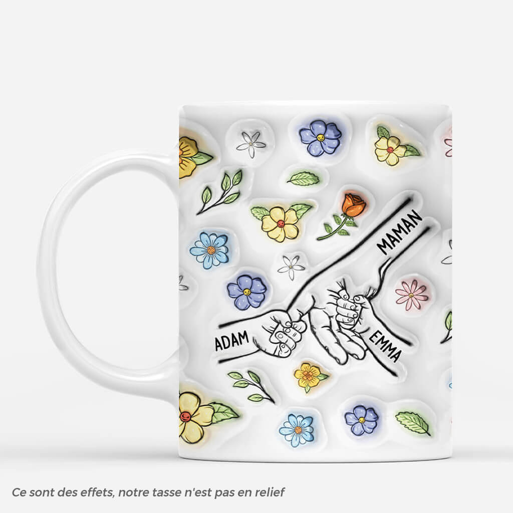 [Effet d'Impression 3D] Mug Personnalisé Maman Avec Fleurs Délicates