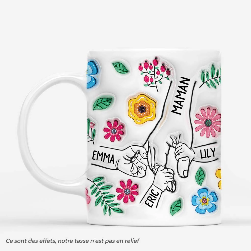 [Effet d'Impression 3D] Mug Personnalisé Maman - Fleurs Lumineuses