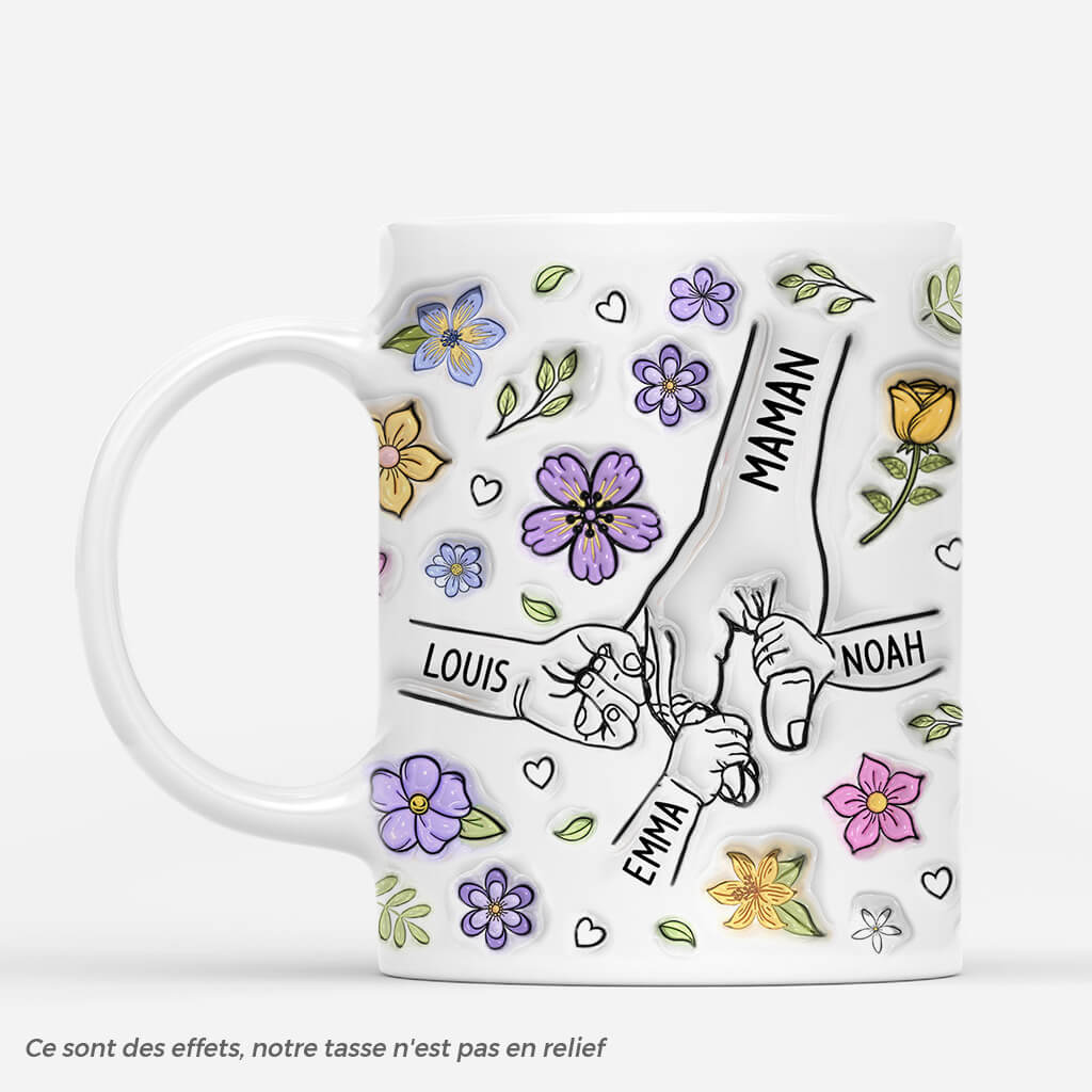 [Effet d'Impression 3D] Mug Personnalisé Maman - Fleurs Printanières