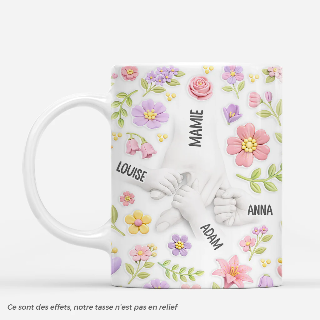 [Effet d'impression 3D] Mug Personnalisé Maman Mamie - Cadeau Fleur Pour Mamie