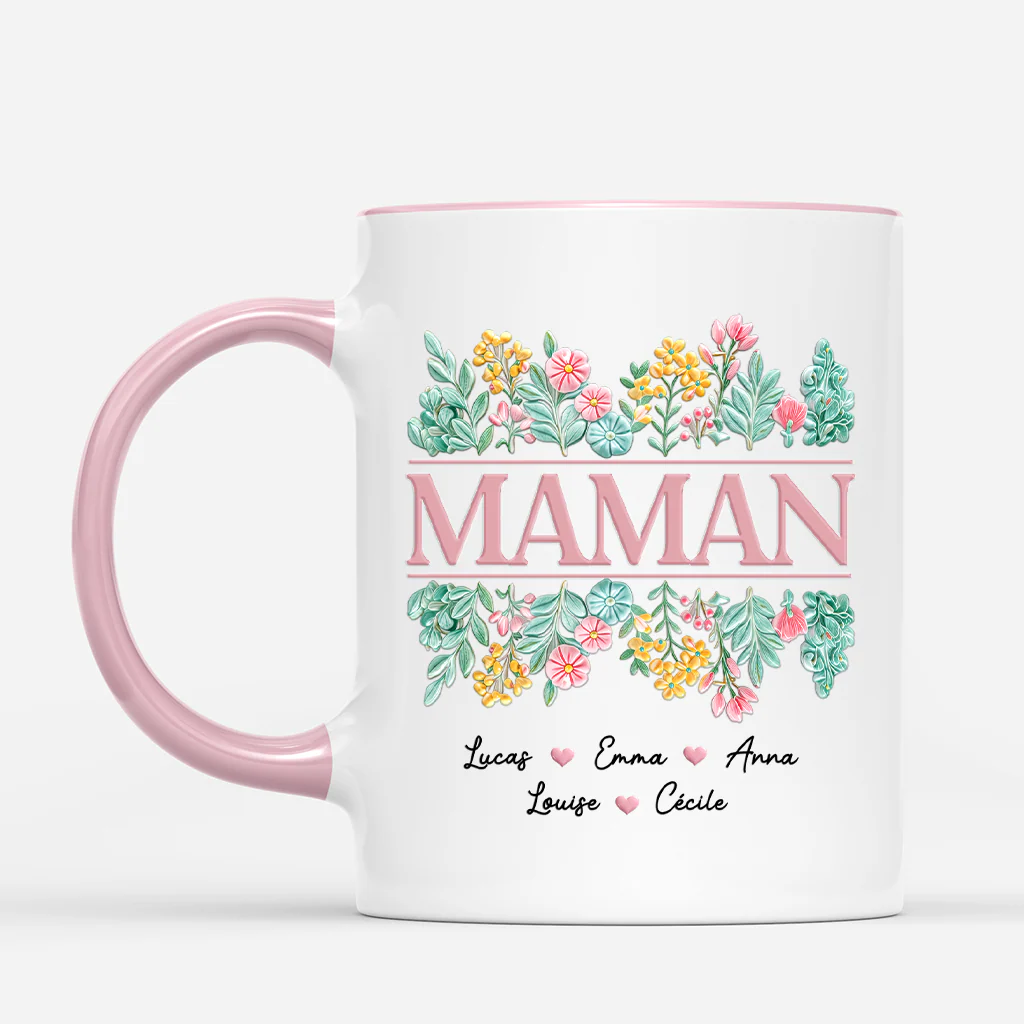 [Effet d'impression 3D] Mug Personnalisé Mamie Maman - Cadeau Fleur Pour Mamie