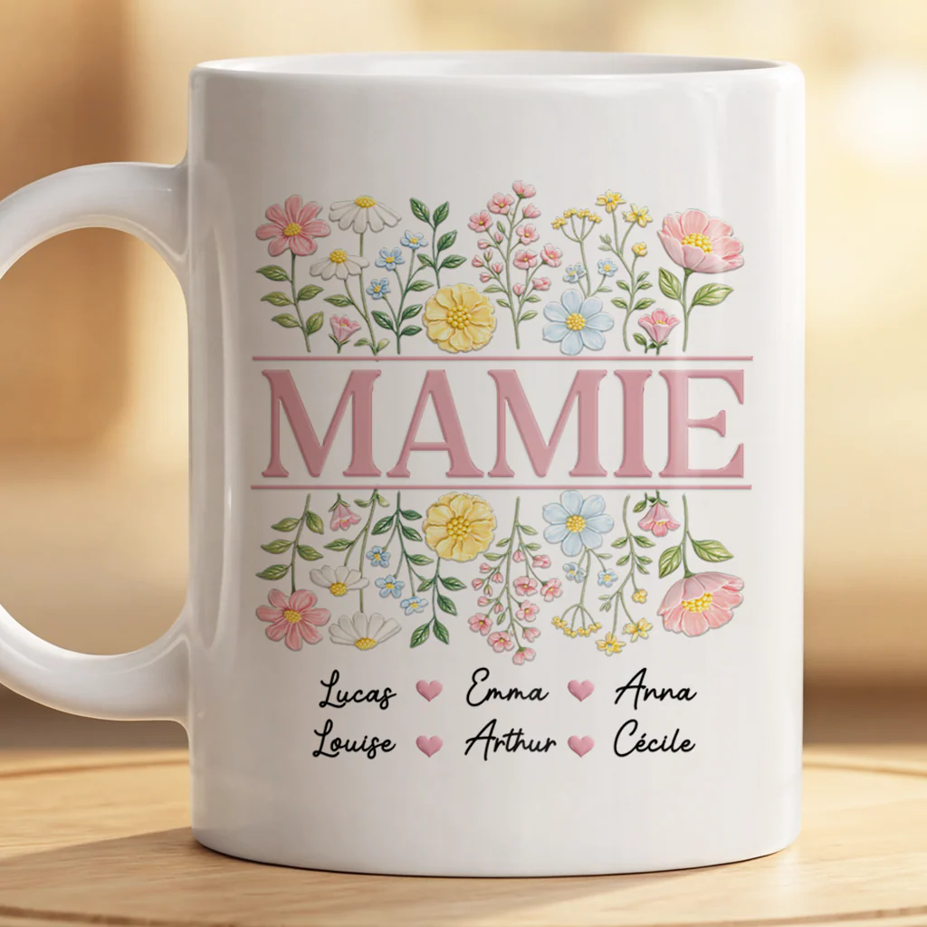 [Effet d'impression 3D] Mug Personnalisé Mamie Maman - Cadeau Fleur Pour Mamie - Image 2