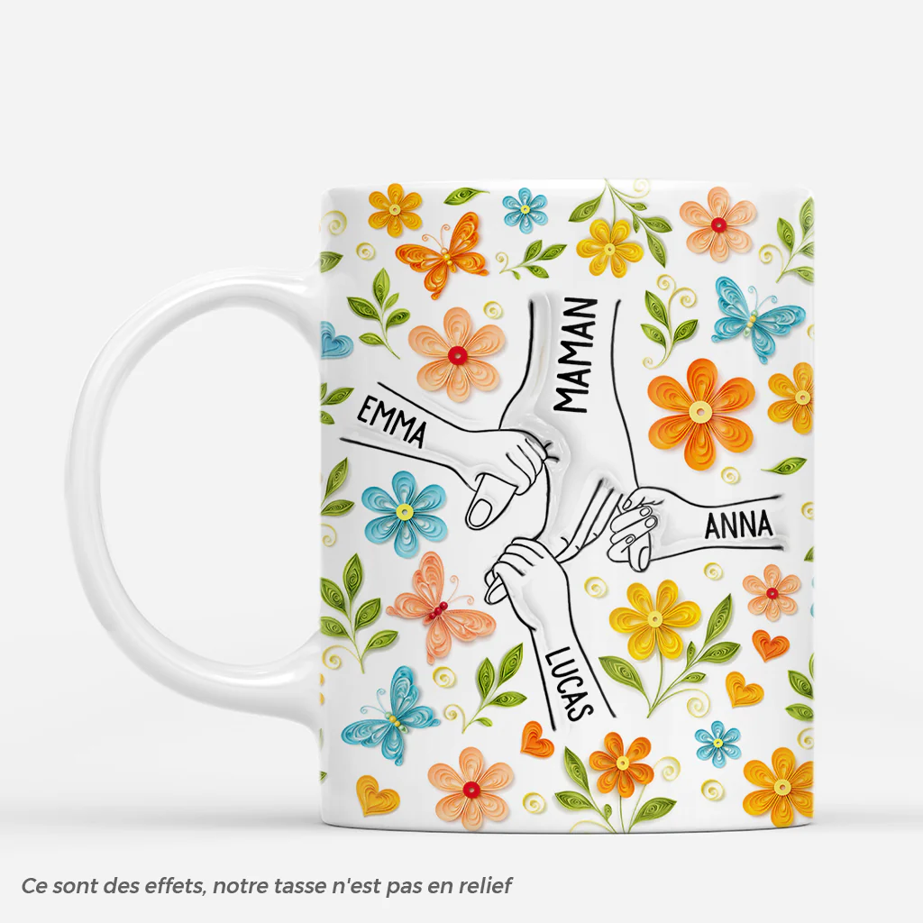 Tasse Personnalisée Maman - Les Jolies Fleurs - Effet 3D